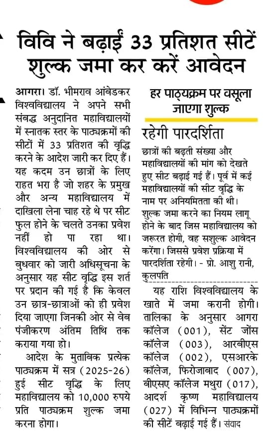 Agra University Admission Update 2025